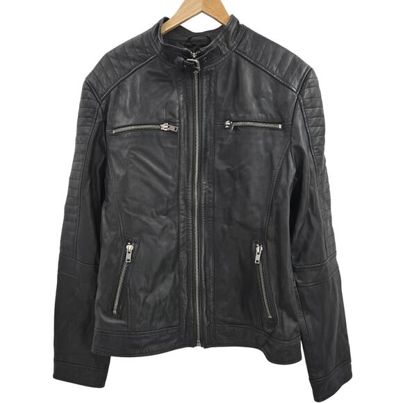 NWT Barneys Originals Mens Black Leather Moto Streetwear Biker Grunge Jacket XL